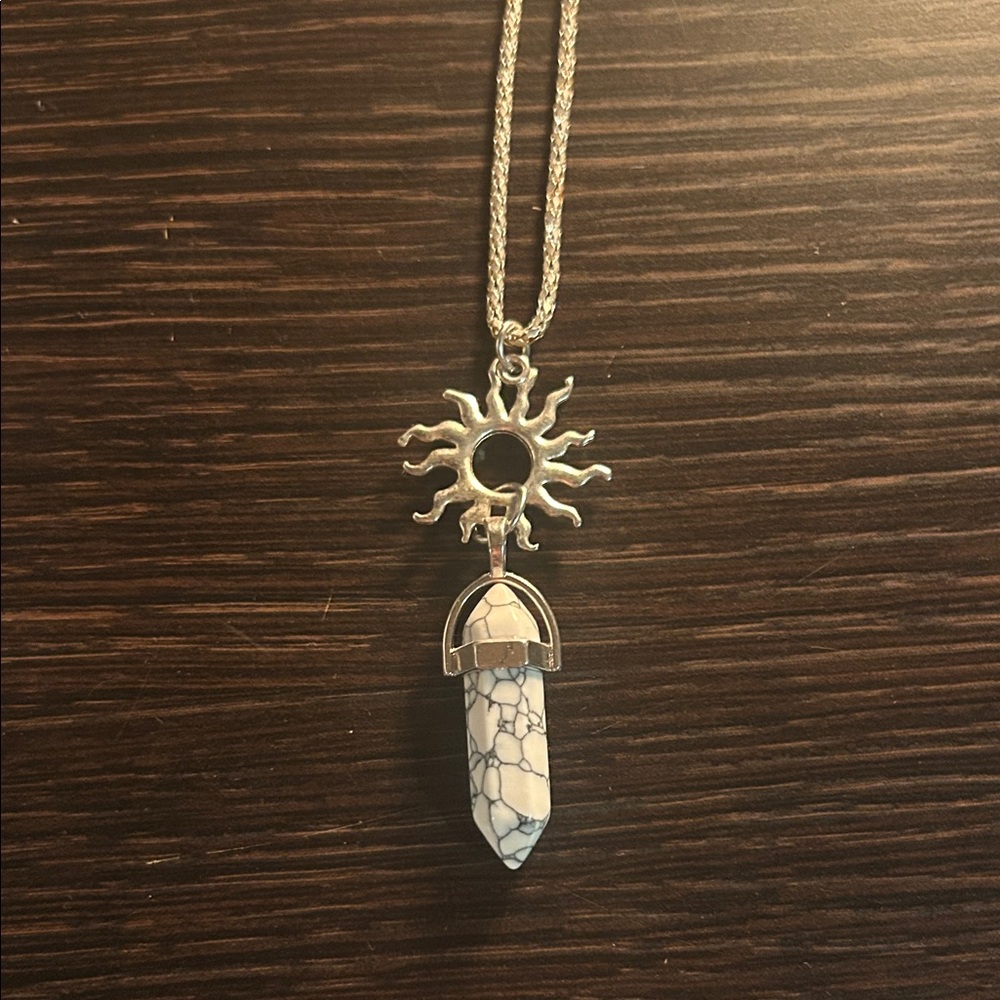 Silver Sun And Crystal Pendant Necklace